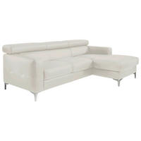 ECKSOFA Weiß Echtleder Kopfteilverstellung, Kopfstütze  - Chromfarben/Weiß, Design, Leder/Metall (226/169cm) - Livetastic