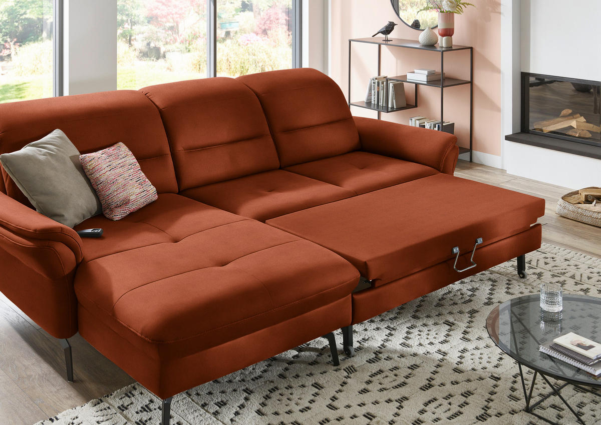 ECKSOFA in Flachgewebe Terracotta  - Terracotta/Schwarz, Konventionell, Textil/Metall (181/260cm) - Beldomo Speed
