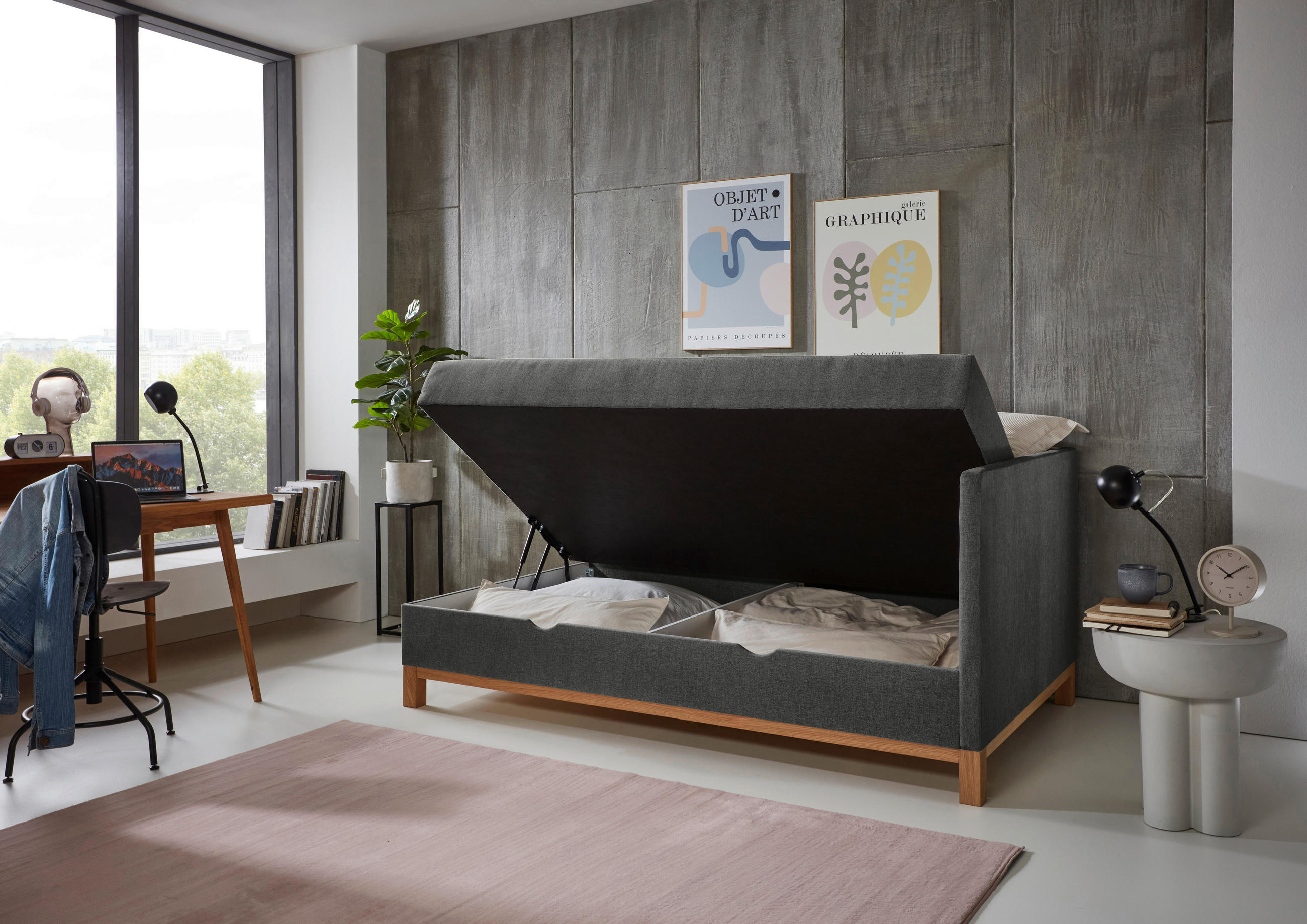 BOXBETT 120/200 cm  in Anthrazit  - Eichefarben/Anthrazit, Design, Holz/Textil (120/200cm) - Boxxx