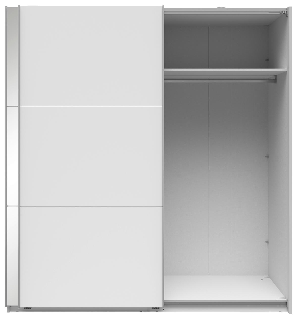 SCHWEBETÜRENSCHRANK 200/216/64 cm 2-türig Weiß  - Silberfarben/Weiß, Basics, Glas/Holzwerkstoff (200/216/64cm) - Boxxx