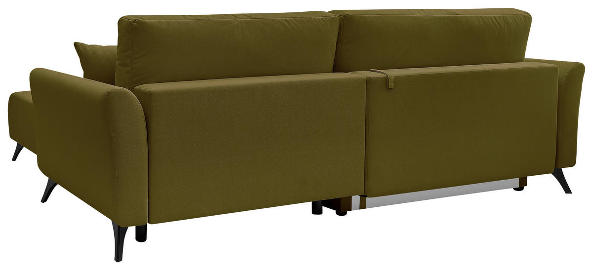 ECKSOFA GEMMA Grün Flachgewebe Zierkissen, Rückenkissen, Bettkasten, Schlaffunktion, Rücken echt, Stauraum  - Schwarz/Grün, Design, Textil/Metall (270/183cm) - P & B