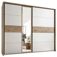 OMARA Z DRSNIMI VRATI, bela, barve hrasta  - črna/barve hrasta, Moderno, kovina/leseni material (279/229,4/63cm) - Hom`in