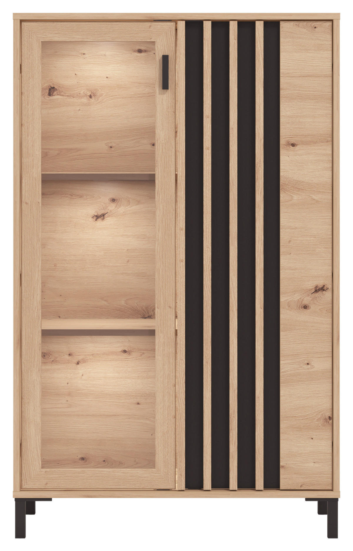 VITRÍNA, čierna, dub artisan, 80/128,6/40 cm - čierna/dub artisan, Basics, kompozitné drevo/plast (80/128,6/40cm) - Hom`in