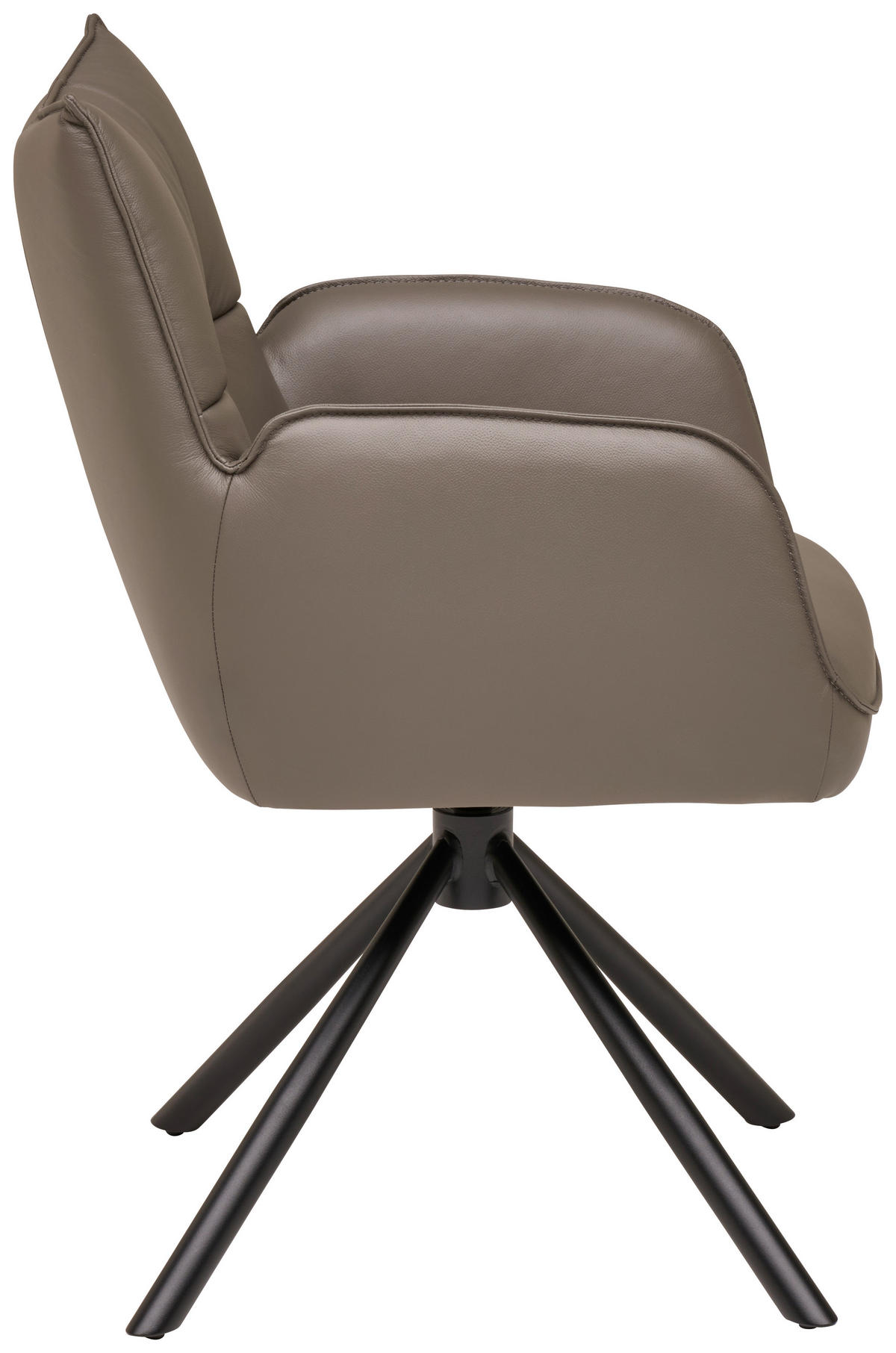 Armlehnstuhl Leder Grau  Sitzfläche 360° drehbar, automatische Rückholfunktion  Echtleder  Grau  - Schwarz/Grau, MODERN, Leder/Metall (58,5/87,5/61cm) - Livetastic