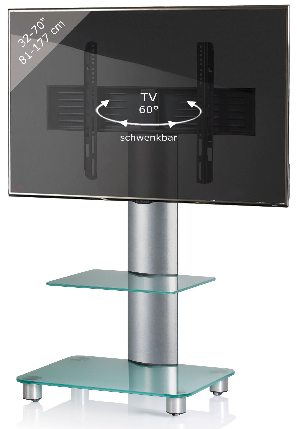 TV-RACK Metall, Glas Silberfarben, Transparent  - Transparent/Silberfarben, KONVENTIONELL, Glas/Metall (60/100/44cm) - MID.YOU