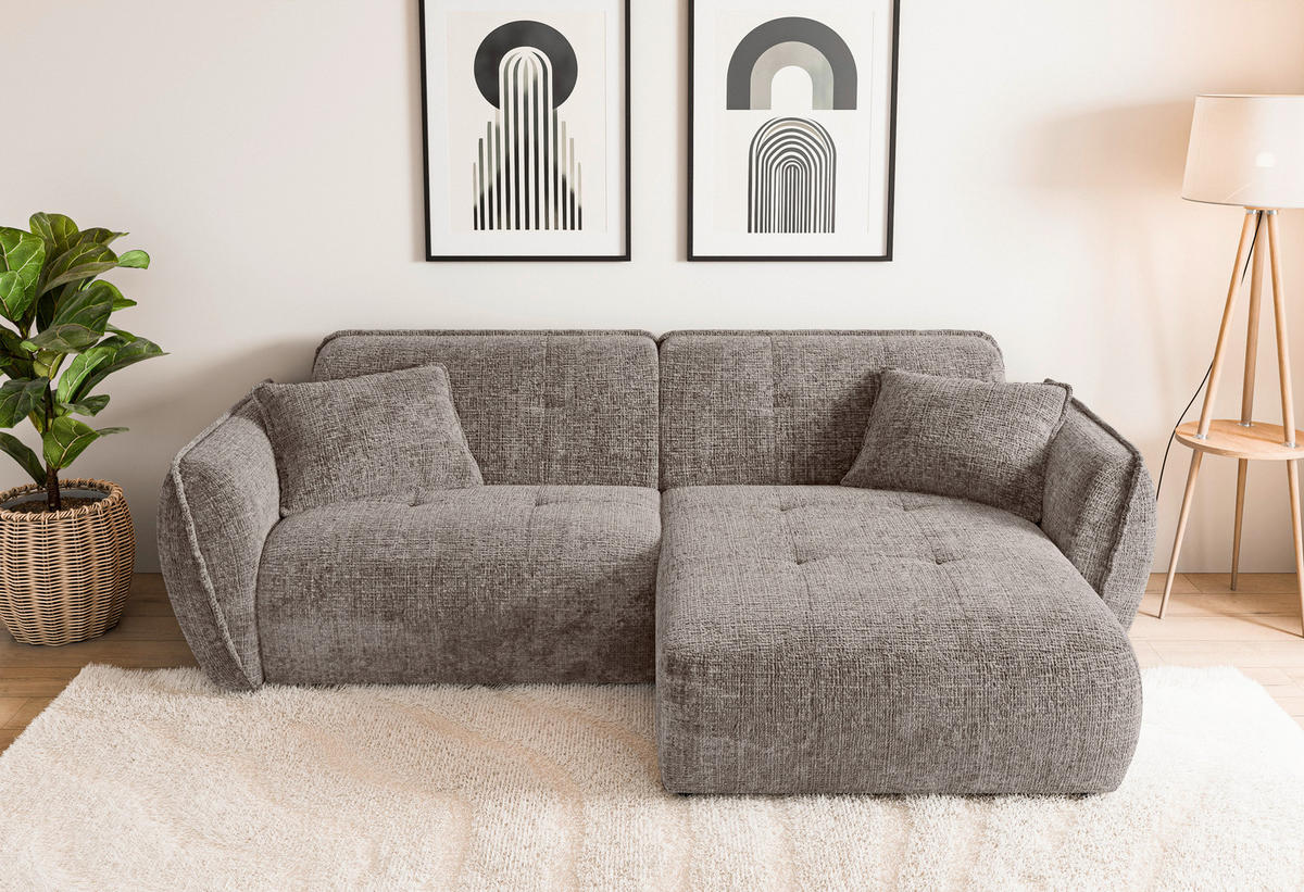 ECKSOFA Nelia Braun Chenille  - Schwarz/Braun, Design, Kunststoff/Textil (252/155cm) - P & B