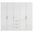 DREHTÜRENSCHRANK 251/235/61 cm,  in Weiß, Weiß Hochglanz, 5-türig  - Edelstahlfarben/Weiß Hochglanz, Basics, Holzwerkstoff/Metall (251/235/61cm) - Novel