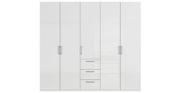 DREHTÜRENSCHRANK 251/235/61 cm,  in Weiß, Weiß Hochglanz, 5-türig  - Edelstahlfarben/Weiß Hochglanz, Basics, Holzwerkstoff/Metall (251/235/61cm) - Novel