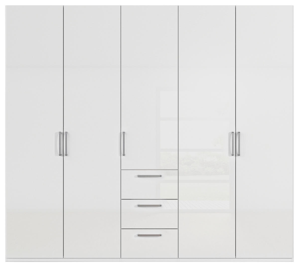 DREHTÜRENSCHRANK 251/235/61 cm,  in Weiß, Weiß Hochglanz, 5-türig  - Edelstahlfarben/Weiß Hochglanz, Basics, Holzwerkstoff/Metall (251/235/61cm) - Novel