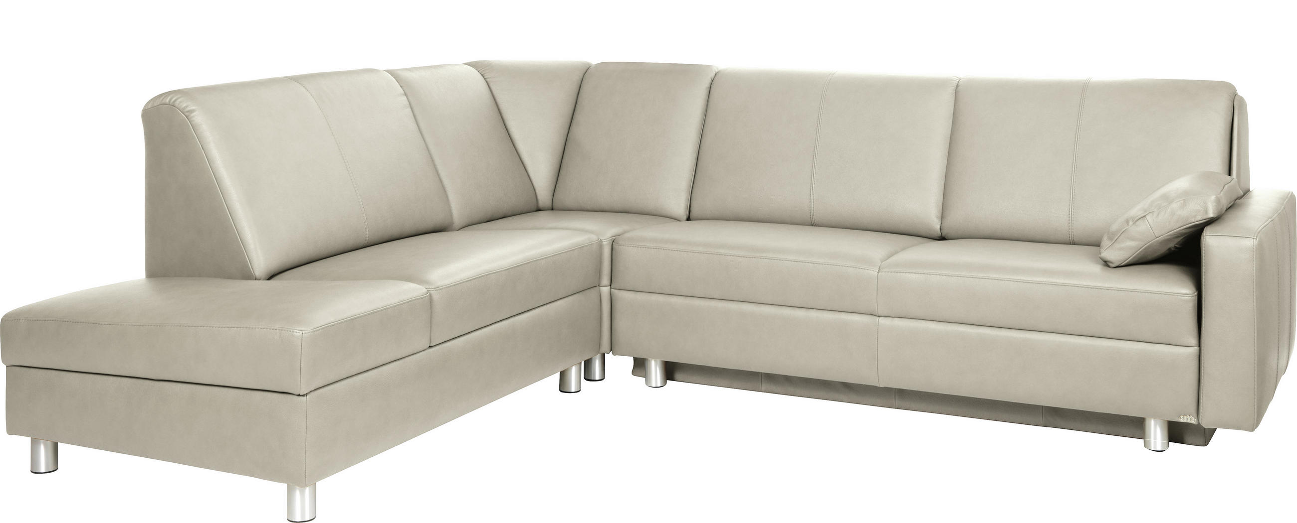 ECKSOFA in Echtleder Weiß  217/268 cm  - Alufarben/Weiß, KONVENTIONELL, Leder/Metall (217/268cm) - Sedda