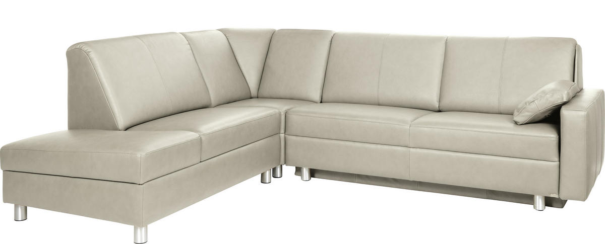 ECKSOFA in Echtleder Weiß  217/268 cm  - Alufarben/Weiß, KONVENTIONELL, Leder/Metall (217/268cm) - Sedda