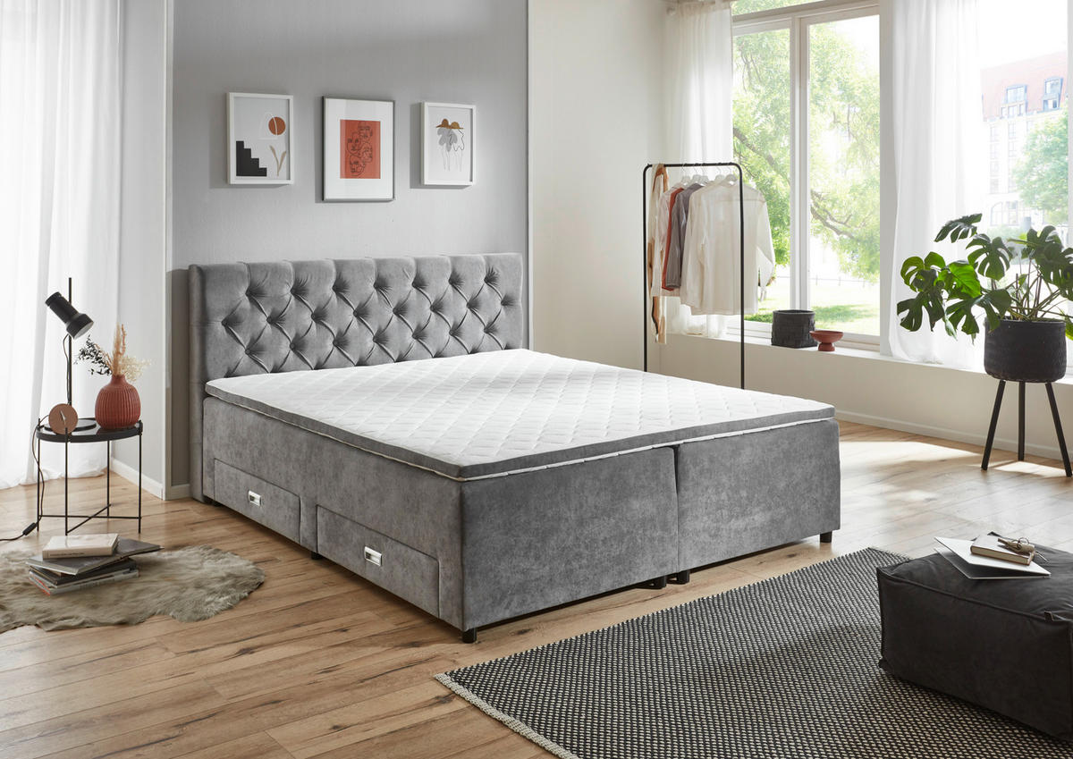 BOXBETT 180/200 cm  in Grau  - Grau, MODERN, Kunststoff/Textil (180/200cm) - MID.YOU