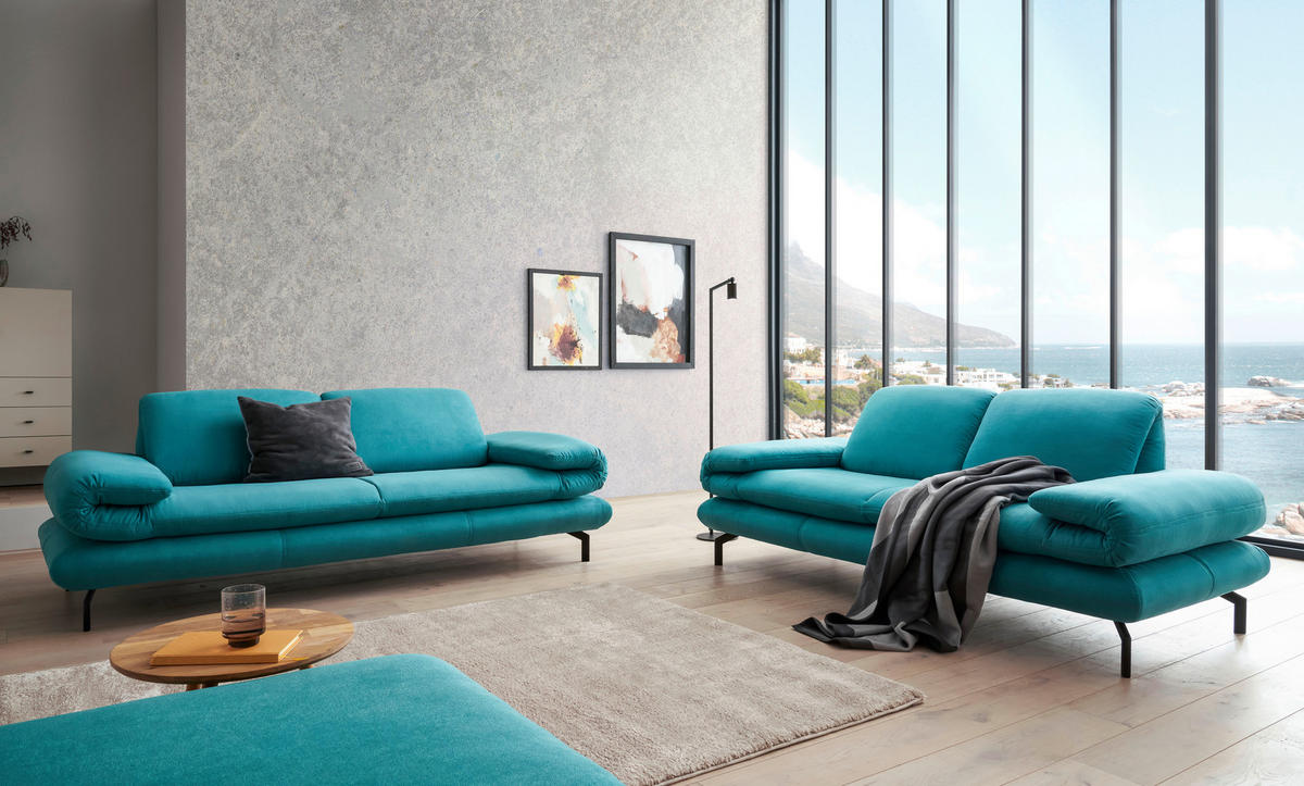 ZWEISITZER-SOFA mit Funktionen Webstoff Türkis  - Türkis/Schwarz, Design, Textil/Metall (204 (264)/83 (110)/98cm) - LOOKS by W.Joop