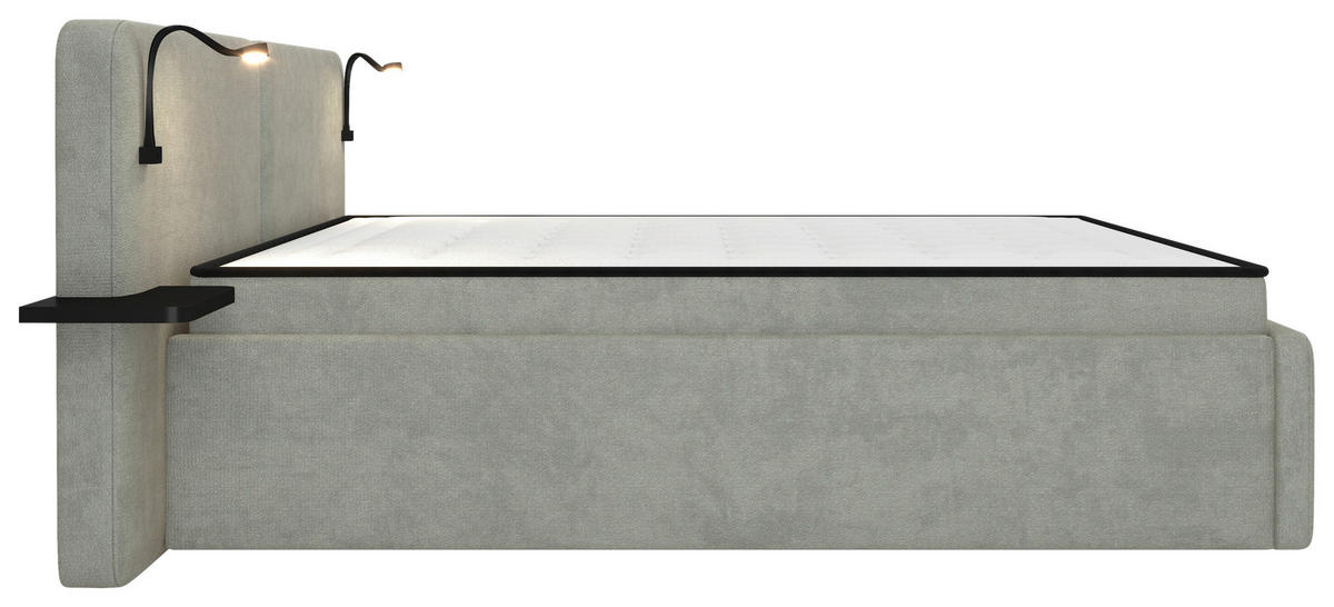 POLSTERBETT 180/200 cm,  in Silberfarben, gepolstertes Kopfteil, Beleuchtung, Lattenrost, H2 + H3 = mittel + fest  - Silberfarben/Schwarz, MODERN, Kunststoff/Textil (180/200cm) - Chameo