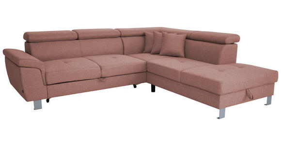 ECKSOFA in Webstoff Hellrot  - Hellrot/Silberfarben, Design, Textil/Metall (257/226cm) - Xora