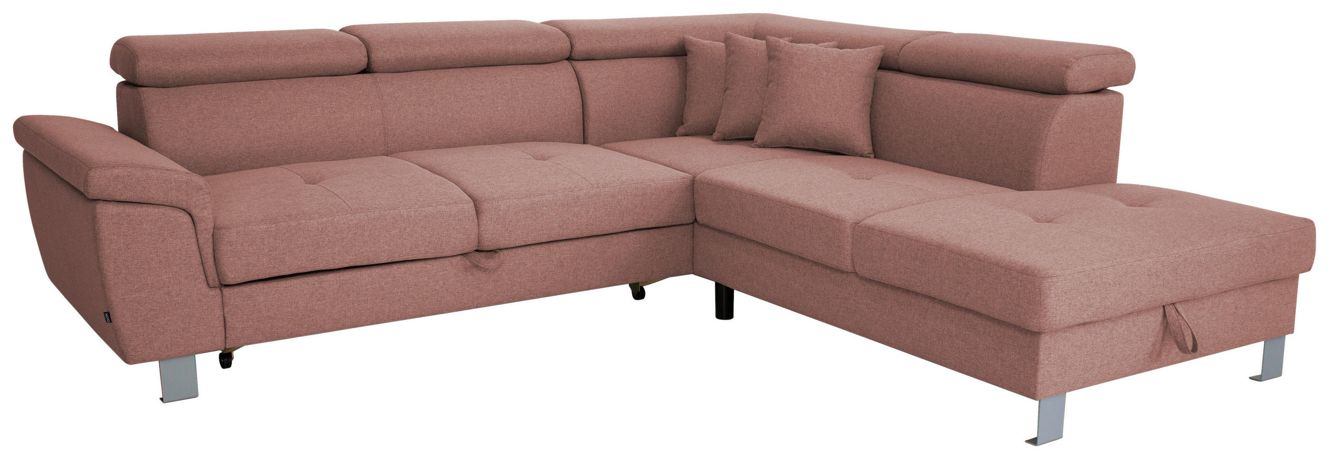 ECKSOFA inkl. Funktionen Hellrot Webstoff  - Hellrot/Silberfarben, Design, Textil/Metall (257/226cm) - Xora