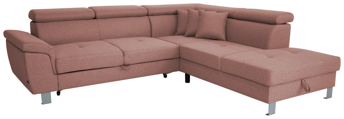 ECKSOFA inkl. Funktionen Hellrot Webstoff  - Hellrot/Silberfarben, Design, Textil/Metall (257/226cm) - Xora