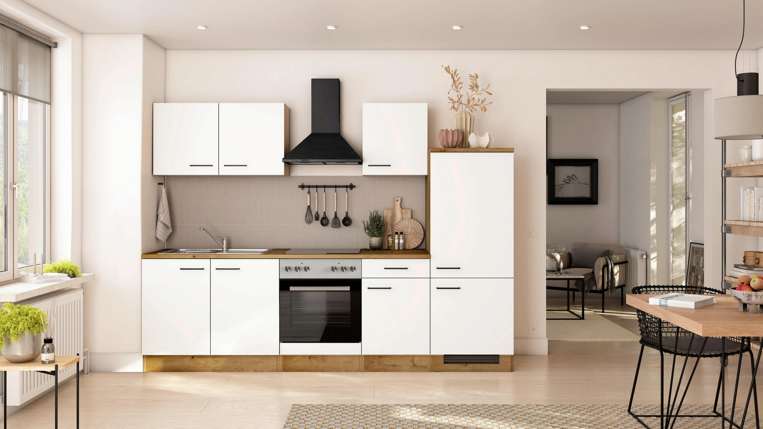 KÜCHENBLOCK 270 cm  in Eichefarben, Magnolie  - Eichefarben/Magnolie, Trend, Holzwerkstoff/Metall (270cm) - FlexWell