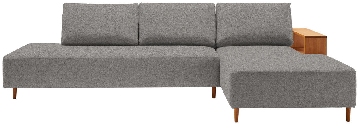 ECKSOFA in Flachgewebe Grau  - Eichefarben/Grau, Design, Holz/Textil (307/190cm) - Joka