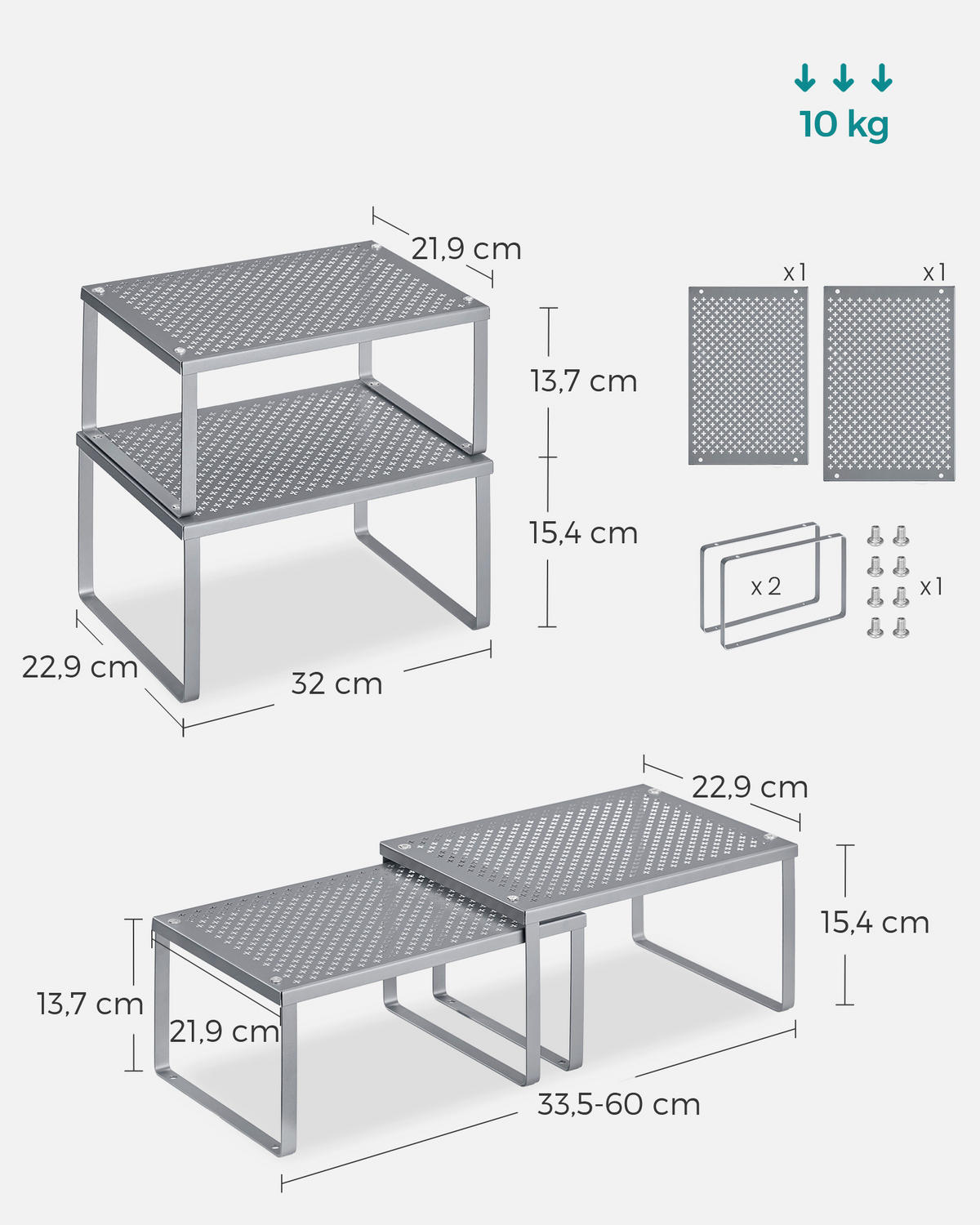 KÜCHENREGAL  - Silberfarben, Basics, Metall (31,9/15,3/23cm)
