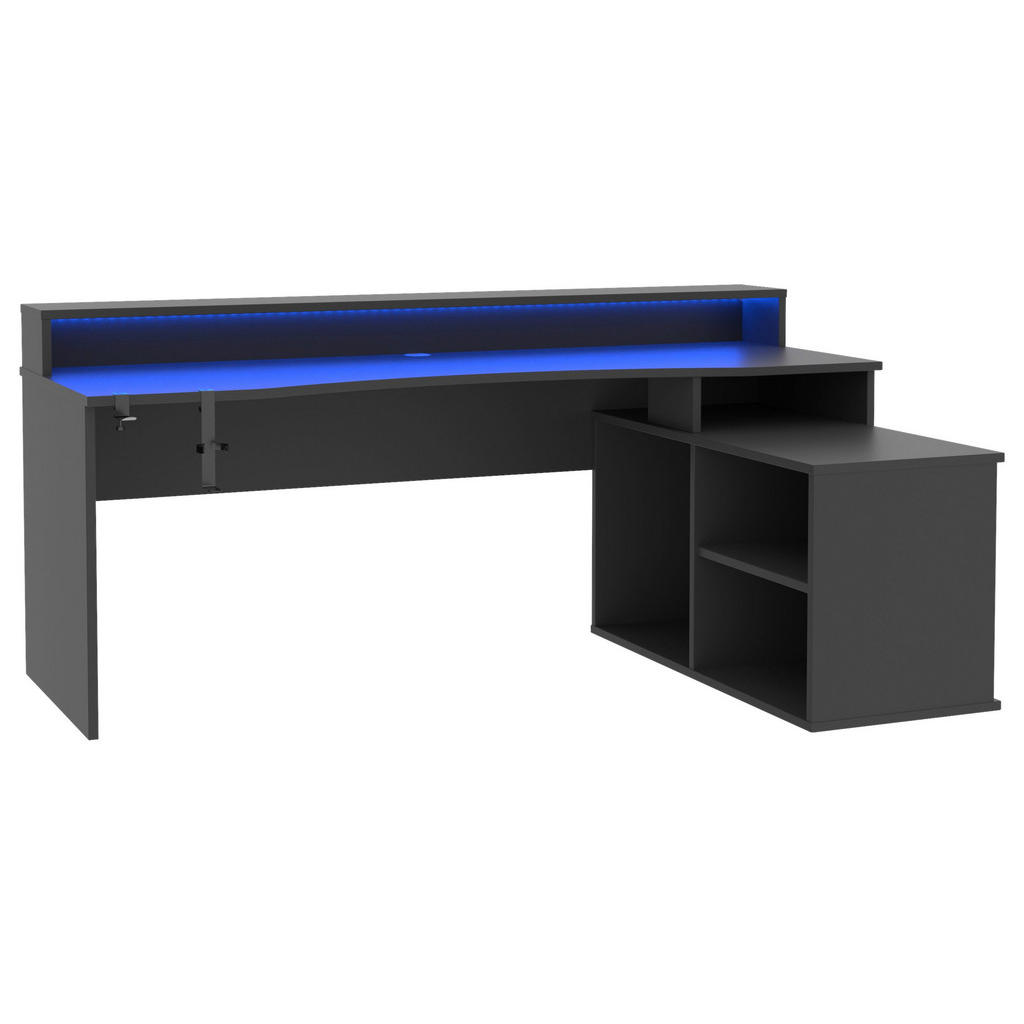 GAMINGBORD 200/125,4/91,1 cm svart kabelgenomföring, förvaringsutrymme