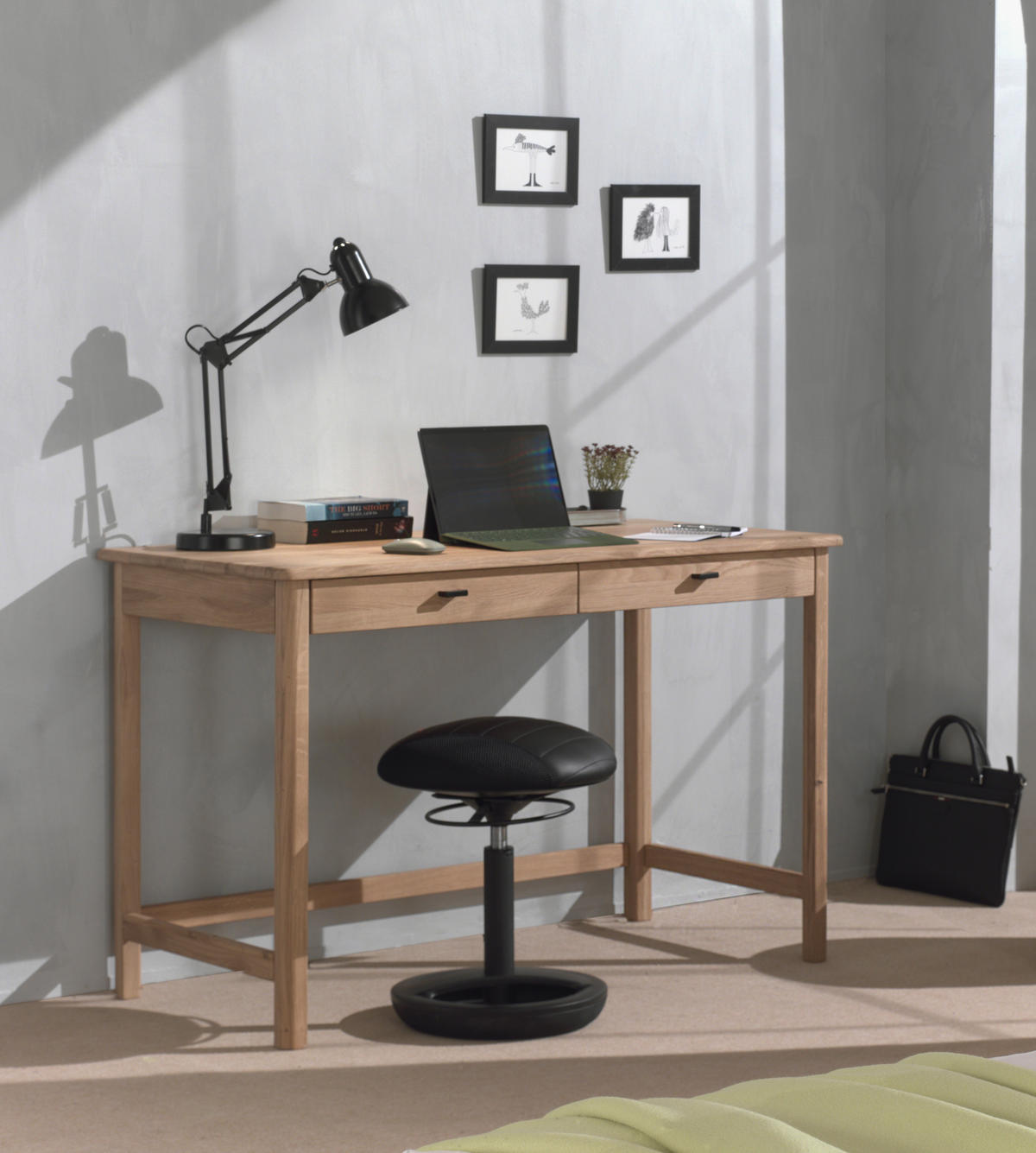 JUGENDSCHREIBTISCH   - Eichefarben/Schwarz, MODERN, Holz/Metall (120/77/60cm) - MID.YOU