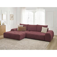 ECKSCHLAFSOFA EVEREST  mit Rücken echt, Armteil links, Armteil rechts Flachgewebe Rot  - Rot/Schwarz, MODERN, Kunststoff/Textil (180/318cm) - Livetastic