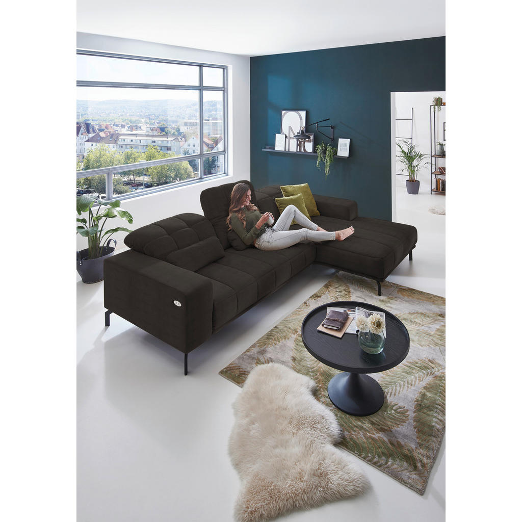 Thumbnail - Beldomo Style Ecksofa, Dunkelbraun, Textil, 5-Sitzer, Ottomane rechts, L-Form, 293x195 cm, Goldenes M, Stoffauswahl, sei...