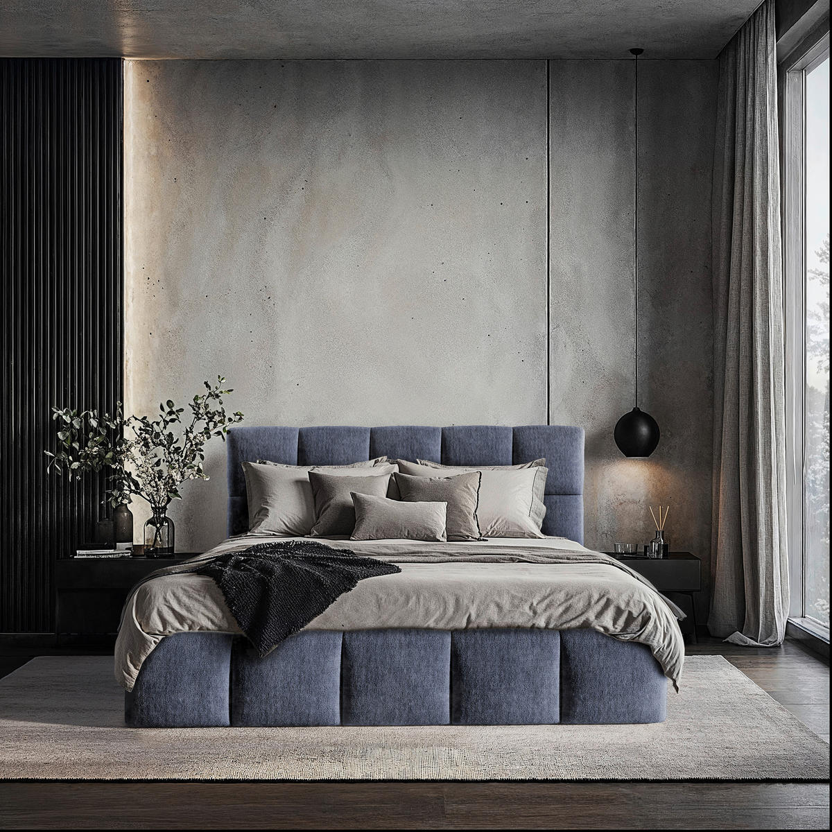 POLSTERBETT 180/200 cm,  in Blaugrau, gepolstertes Kopfteil, Lattenrost, Bettkasten,  - Blaugrau/Schwarz, MODERN, Holz/Holzwerkstoff (180/200cm) - MID.YOU