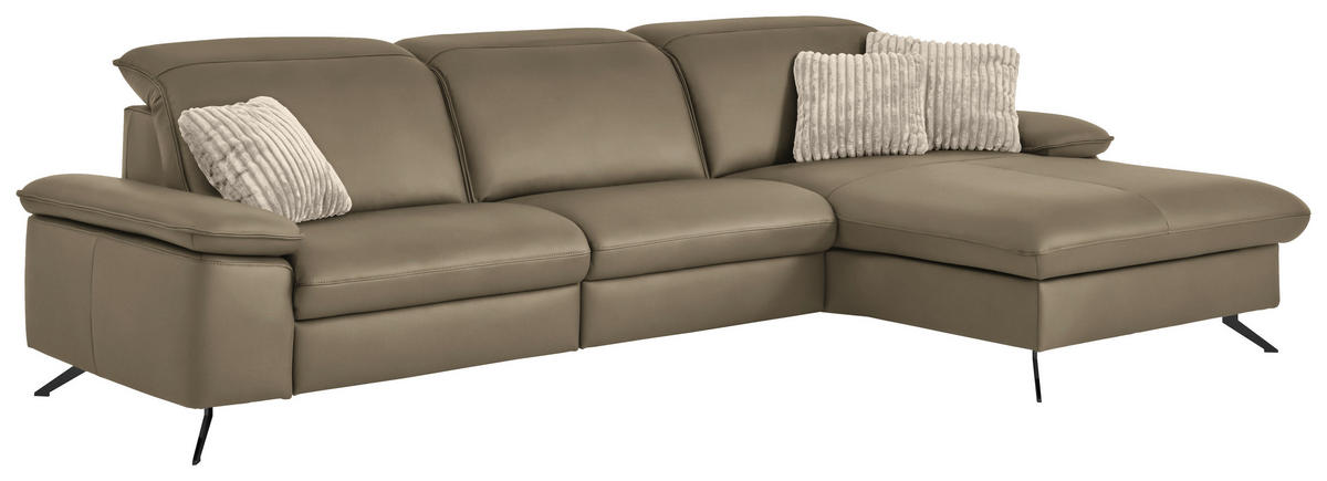 ECKSOFA  Echtleder Schlammfarben  - Schlammfarben/Schwarz, Design, Leder/Metall (307/169cm) - Beldomo Premium