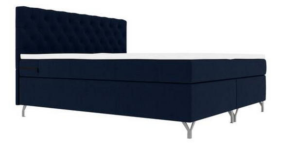 BOXSPRINGBETT 180/200 cm  in Dunkelblau  - Chromfarben/Dunkelblau, KONVENTIONELL, Textil/Metall (180/200cm) - Carryhome