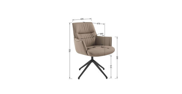 ARMLEHNSTUHL in Aluminium, Eisen Echtleder pigmentiert - Taupe/Schwarz, Design, Leder/Metall (65/92/67,5cm) - Novel