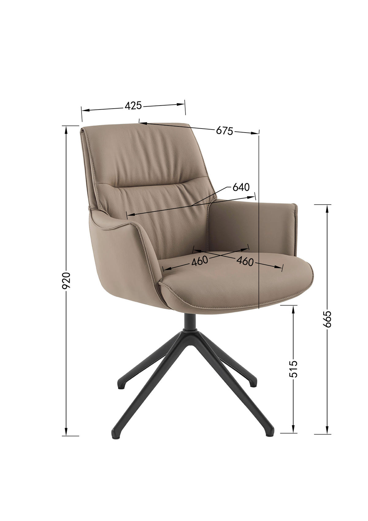 ARMLEHNSTUHL  in Aluminium, Eisen Echtleder pigmentiert  - Taupe/Schwarz, Design, Leder/Metall (65/92/67,5cm) - Novel