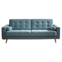 SCHLAFSOFA Mikrovelours Blau  inkl. Kissenrolle, Schlaffunktion, Rücken echt  - Blau/Eichefarben, MODERN, Holz/Textil (222/86/90cm) - MID.YOU
