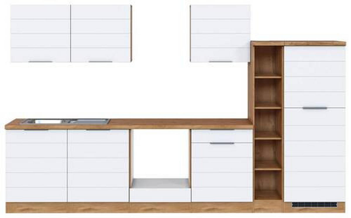 KÜCHENLEERBLOCK 330 cm   in Weiss, Eiche Wotan  - Weiss/Eiche Wotan, Design, Holzwerkstoff/Metall (330cm) - Held