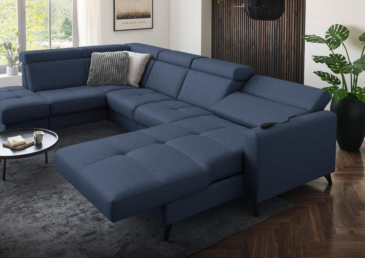 WOHNLANDSCHAFT Flachgewebe Dunkelblau  - Schwarz/Dunkelblau, Konventionell, Textil/Metall (215/333/174cm) - Beldomo System