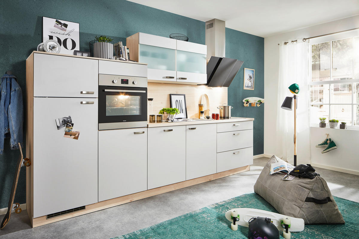 KÜCHENLEERBLOCK 330 cm   in Eichefarben, Hellgrau  - Edelstahlfarben/Eichefarben, Basics, Holzwerkstoff/Metall (330cm) - Welnova