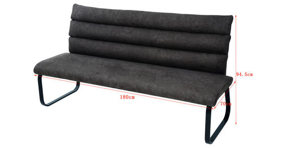 SITZBANK 180/94,5/70 cm Webstoff Anthrazit  - Anthrazit/Schwarz, Design, Textil/Metall (180/94,5/70cm) - Novel
