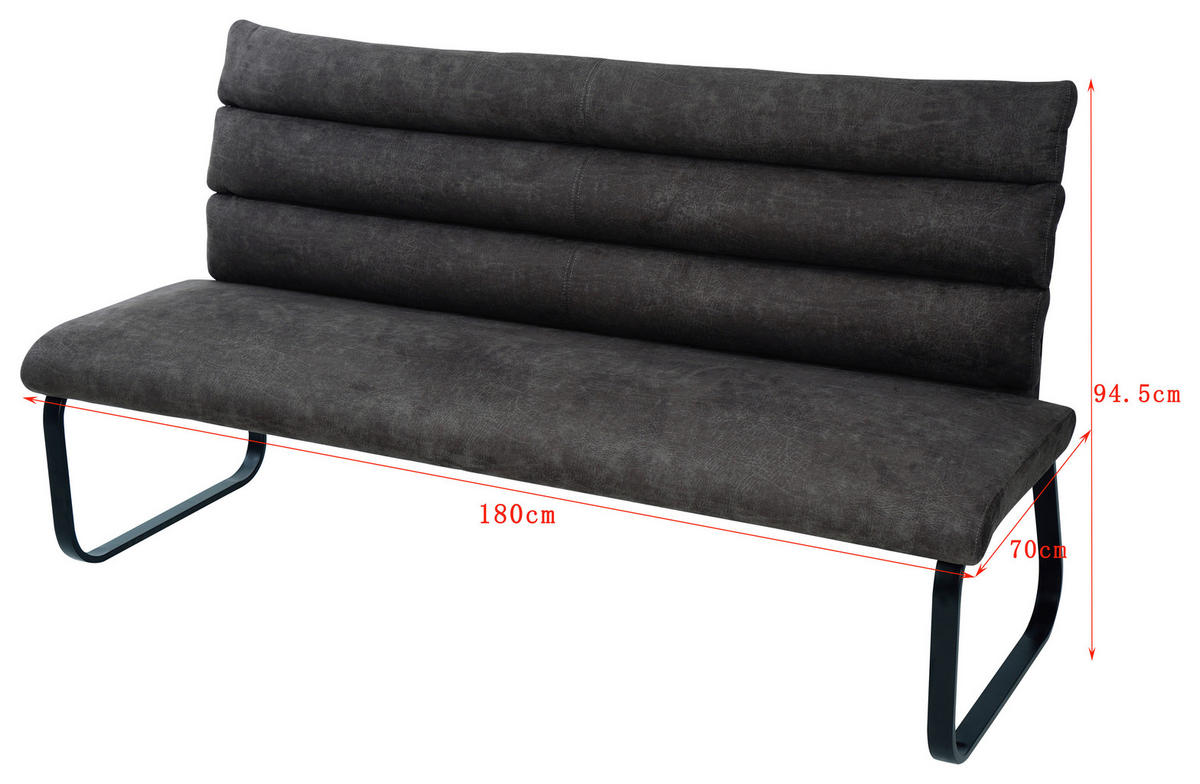SITZBANK 180/94,5/70 cm Webstoff Anthrazit  - Anthrazit/Schwarz, Design, Textil/Metall (180/94,5/70cm) - Novel
