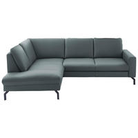 ECKSOFA in Echtleder Blaugrau  - Blaugrau/Schwarz, Design, Leder/Metall (194/250cm) - Beldomo Premium