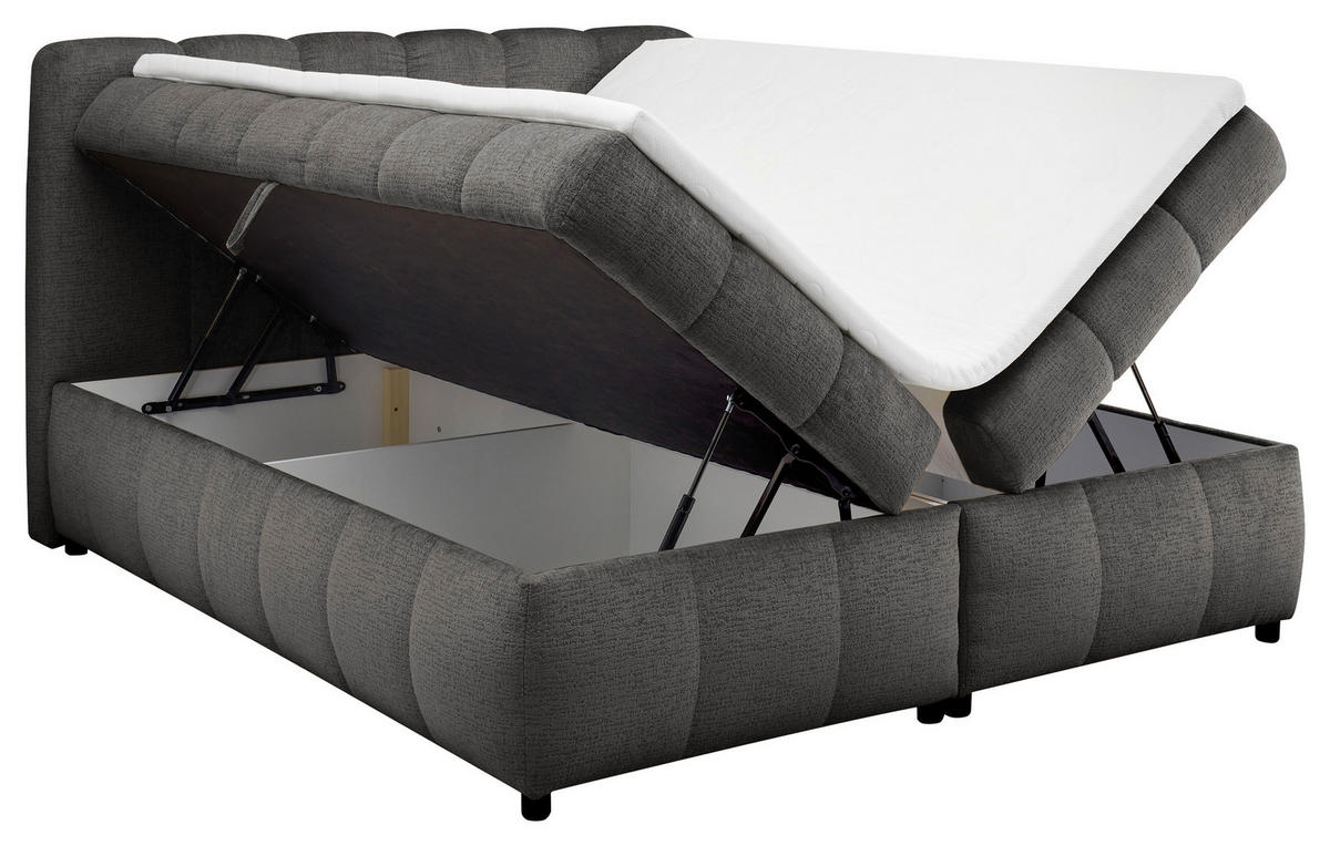 BOXBETT 180/200 cm,  in Dunkelgrau, Bettkasten, Topper, H2 + H2 = mittel  - Dunkelgrau/Schwarz, Design, Kunststoff/Textil (180/200cm) - Esposa