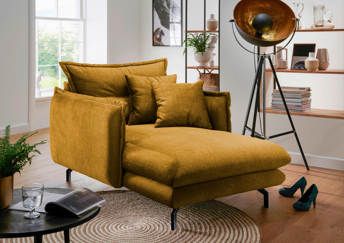 XXL-SESSEL in Velours Gelb  - Gelb/Schwarz, Modern, Textil/Metall (111/101/167cm) - Livetastic