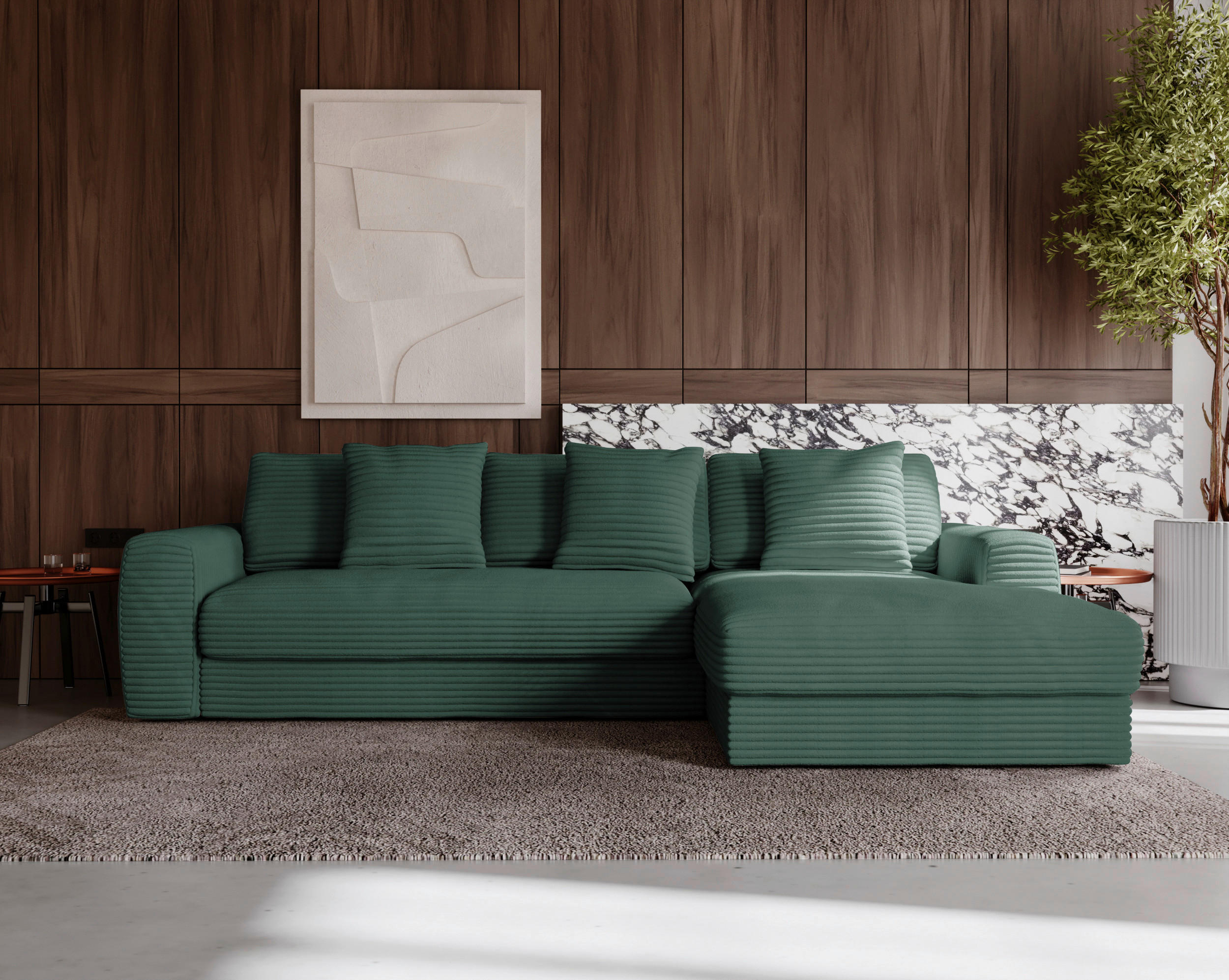 ECKSOFA in Cord Waldgrün  - Waldgrün/Schwarz, Modern, Kunststoff/Textil (302/182cm) - Carryhome