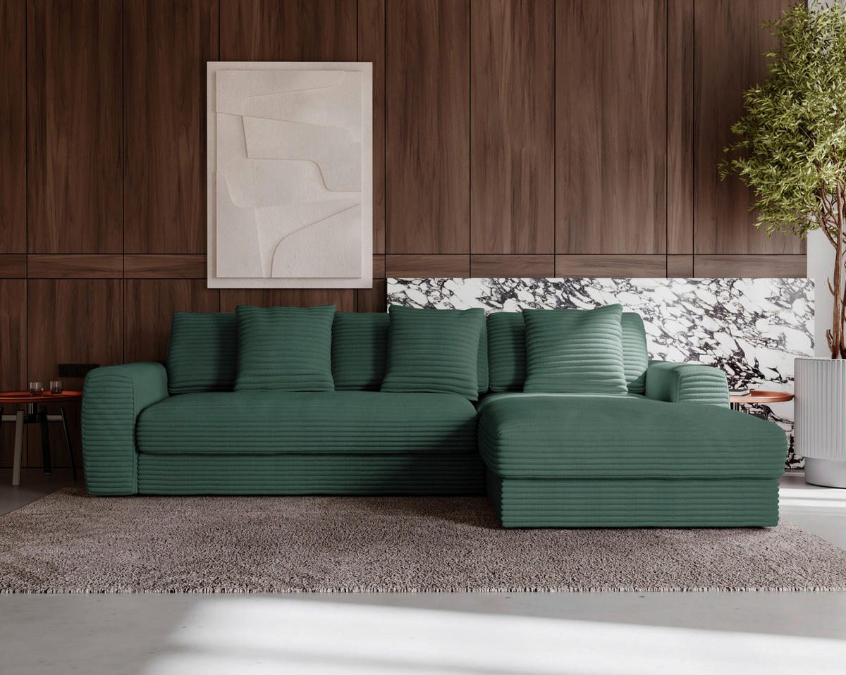 ECKSOFA in Cord Waldgrün  - Waldgrün/Schwarz, Modern, Kunststoff/Textil (302/182cm) - Carryhome