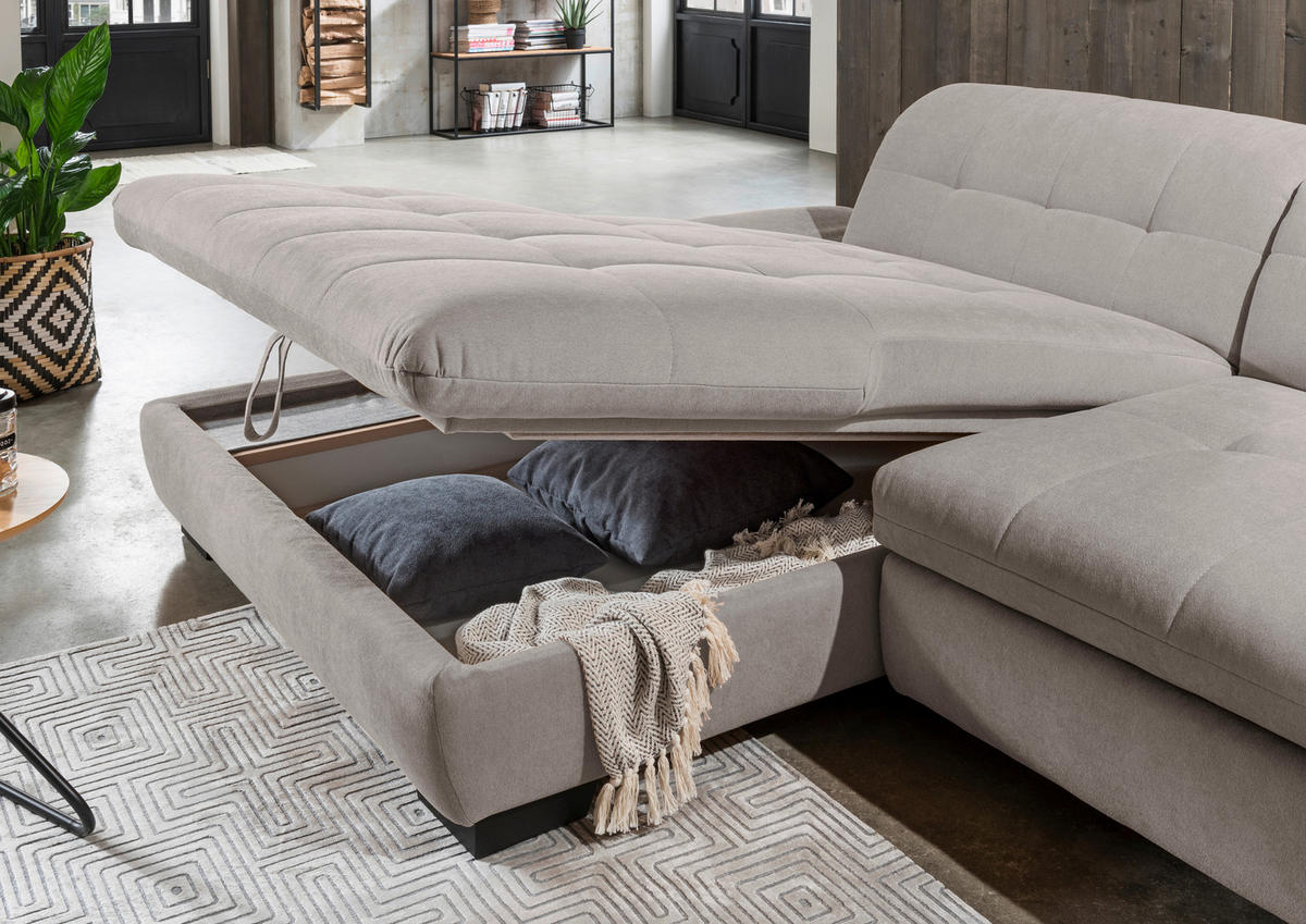 ECKSOFA in Mikrofaser Hellgrau  - Hellgrau/Schwarz, Design, Textil/Metall (198/290cm) - Xora