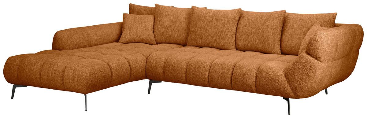 ECKSOFA Kupferfarben Bouclé Zierkissen, Rückenkissen, Rücken echt  - Schwarz/Kupferfarben, MODERN, Textil/Metall (217/318cm) - Carryhome