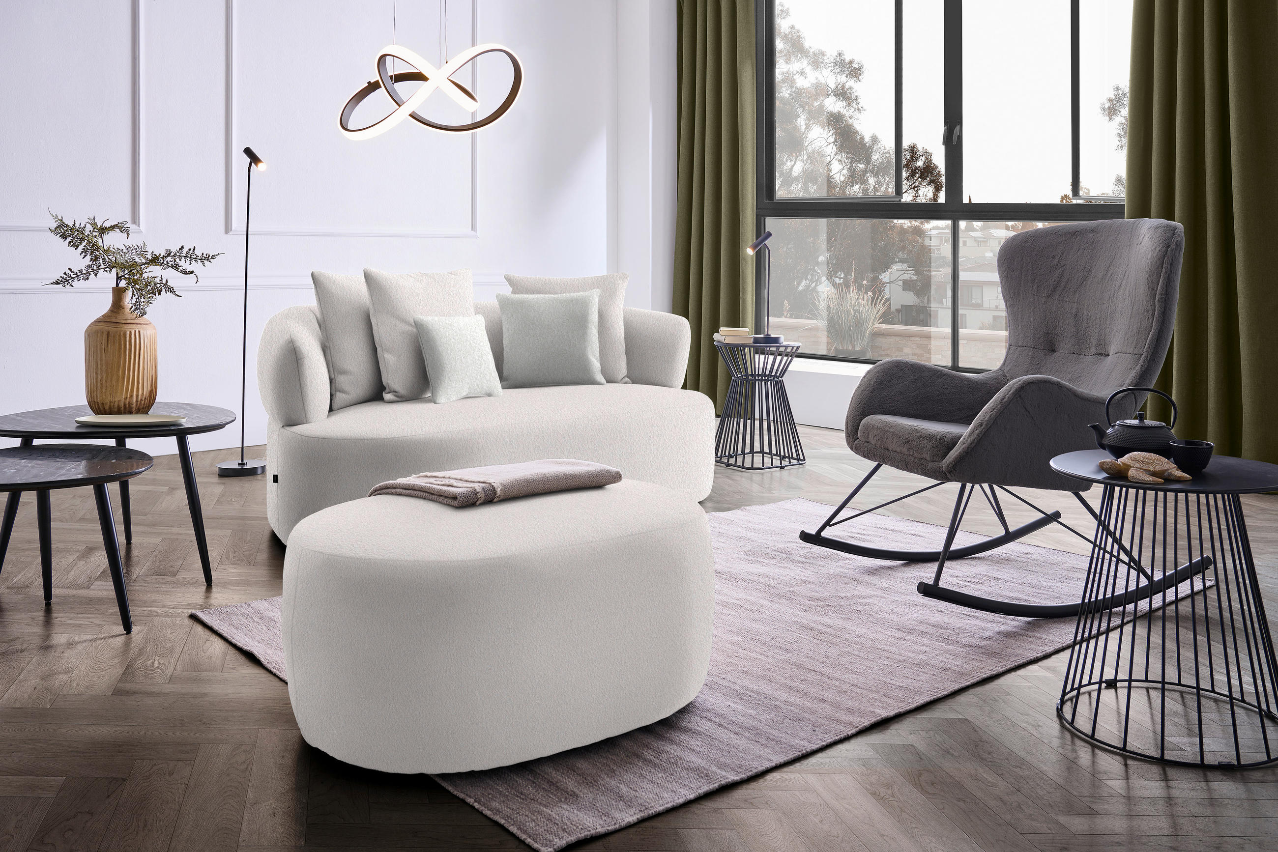 2-SITZER-SOFA in Bouclé Altrosa  - Sandfarben/Schwarz, MODERN, Kunststoff/Textil (177/86/105cm) - Hom`in