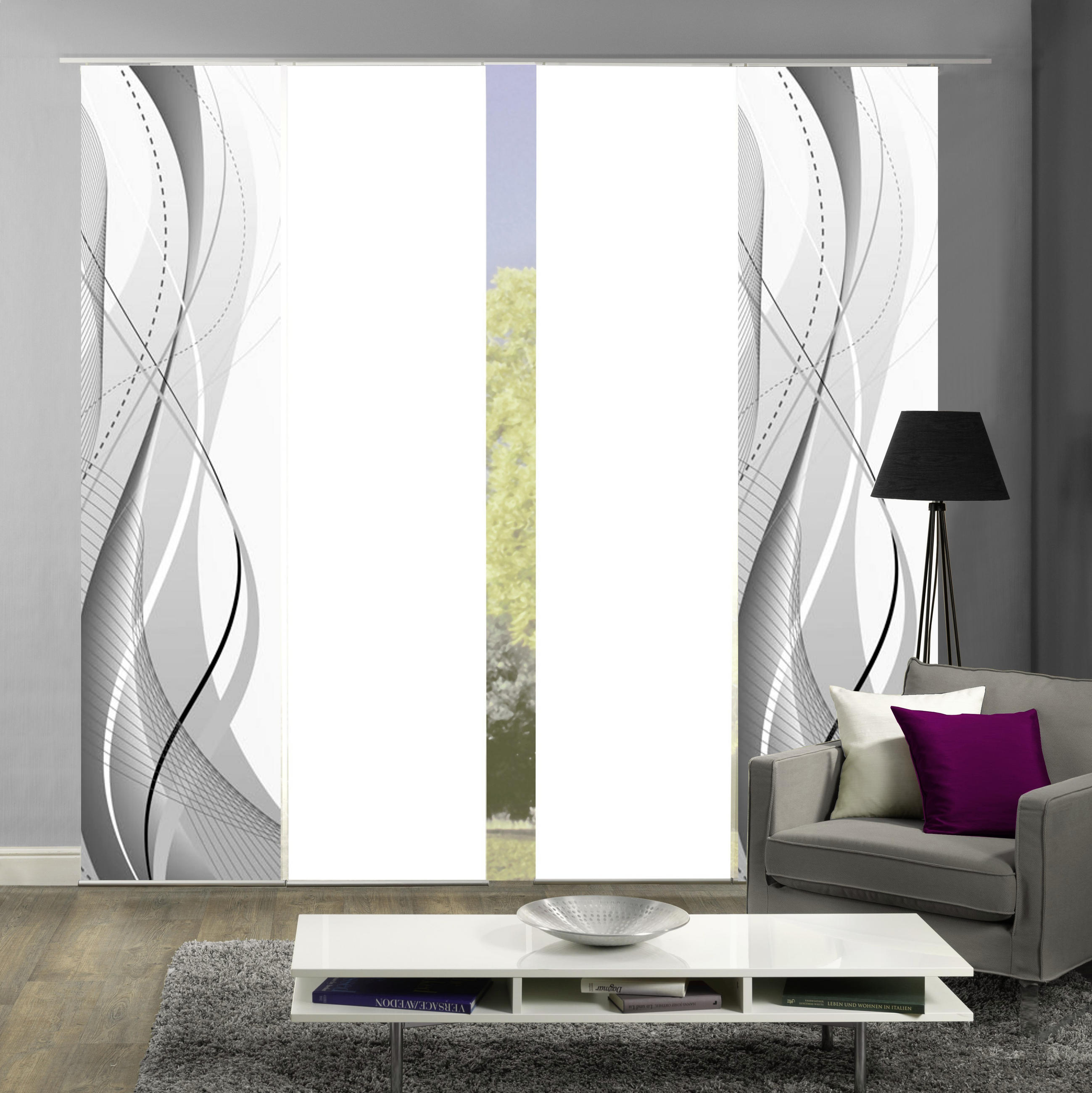 FLÄCHENVORHANG 4ER SET  4 Stück  halbtransparent   4x60/245 cm  - Grau, Design, Textil (4x60/245cm)