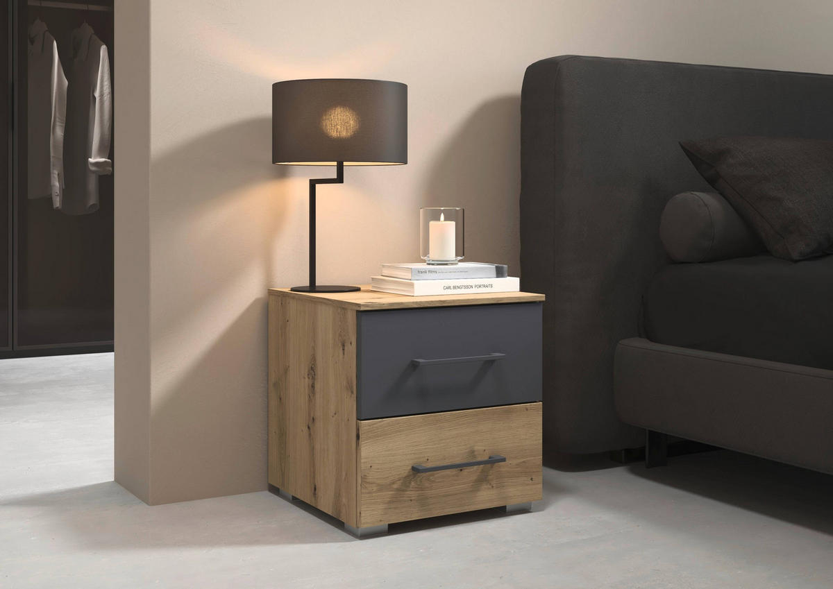 NACHTSCHRANK 40/42/42 cm  - Anthrazit/Hellgrau, MODERN, Holzwerkstoff/Kunststoff (40/42/42cm) - Rauch Möbel
