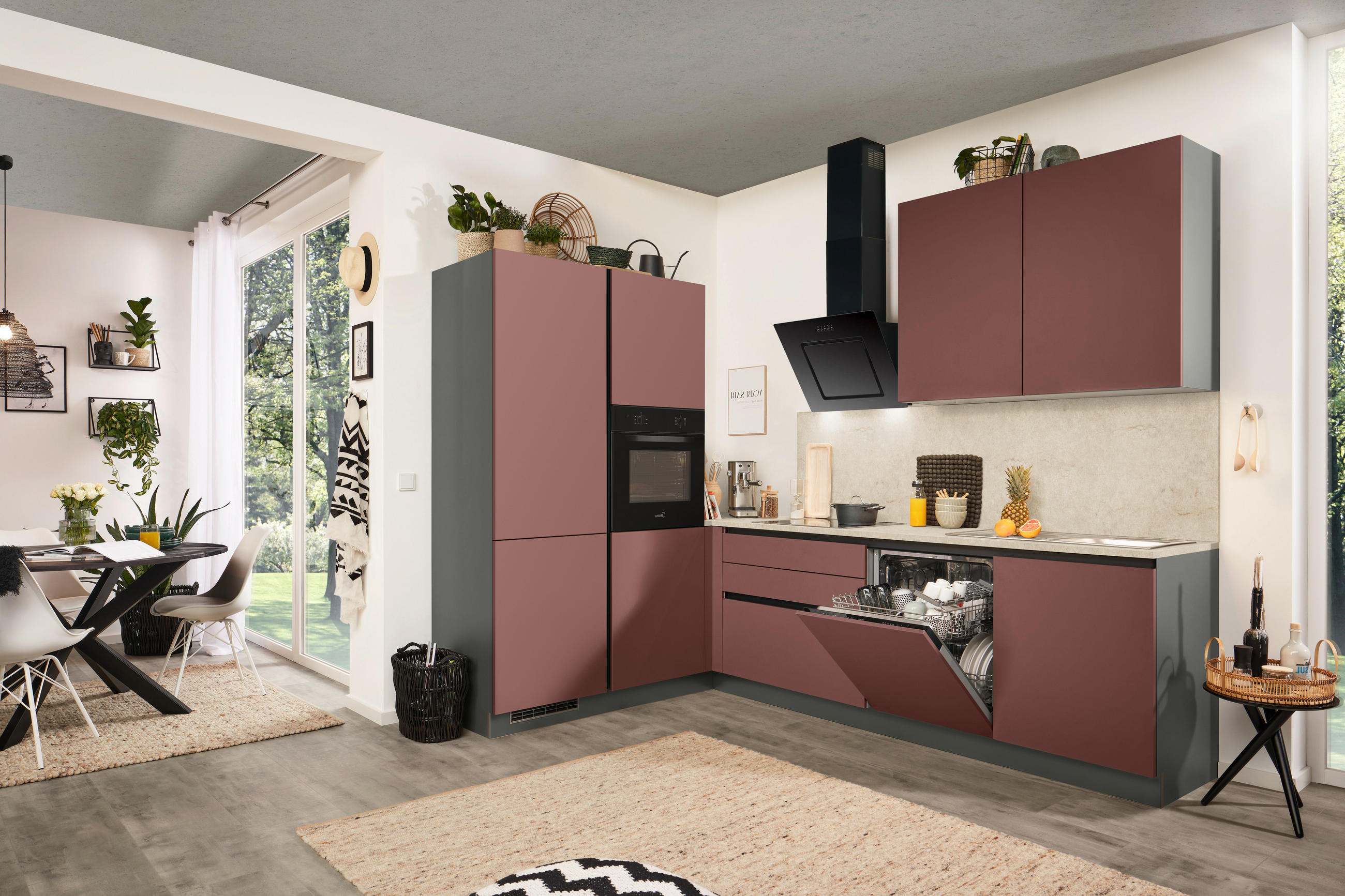 ECKKÜCHE 183/276 cm  in Anthrazit, Rot  - Anthrazit/Rot, Basics, Holzwerkstoff (183/276cm) - Welnova